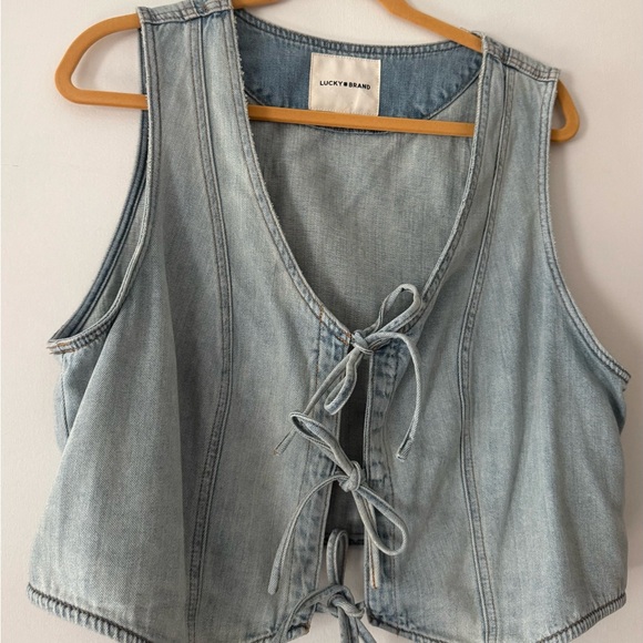 Lucky Brand Denim Tie-Front Crop Top - Picture 1 of 5